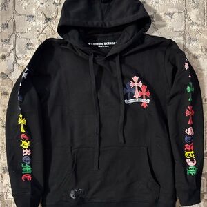 Chrome Hearts Black Hoodie with Multicolor Floral Cross Graphics